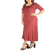 24Севечна облека за удобност плус големина на лактот со должина на лактот Макси фустан