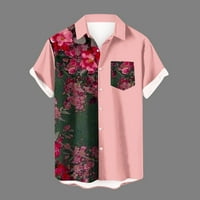 Амидоа Мажи Обична Мода Јака За Вртење Надолу Хавајски Печатење Краток Ракав Имаат Џебови Кардиган Копче Кошула Блуза Подароци