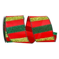 Хартија за Божиќни ленти со ленти, сјај, црвена и зелена, 2,5in 10yd, 1 пакет