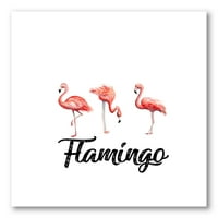 DesignArt 'Three flamingos на бело' фарма куќа платно wallидна уметност печатење