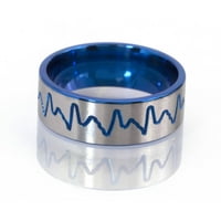 Рамен титаниумски прстен со мелен чукање на срцето анодизиран во сина боја