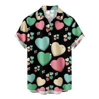 Meitianfai Кошули За Мажи Мажи Обични Копчиња Денот На Вљубените Печатење Со Џеб Превртување Кошула Со Кратки Ракави Блуза Летни