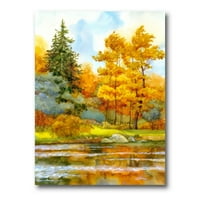 Есенска шума покрај езерото, сликам платно уметнички принт