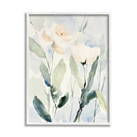 Stuple industries Традиционални бели цвеќиња на бело цвет, детали за акварел, сликање бело врамен уметнички печатен wallид,