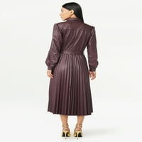 Лажичка женска кожена фустана фустан со миди, големини xs-xxl