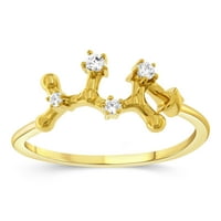 Дрејк CTTW Дијамант Небесна starвезда Сагитариус Хороскоп прстен за жени во жолто позлатено сребро со големина на сребро