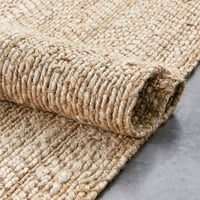 Добро ткаен Алеа Шеврон Рачно изработен килим, 5 '7,5', природен, органски изглед, погоден за подрачје со висок сообраќај, рачно