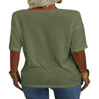 Женски Врвови Ракави Лабави Блузи Обична Еднобојна V Вратот Кошула Маица Зелена Л