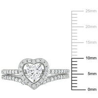 CT CT Miabella Created Sapphire & Diamond 10kt Бело злато Хало 2-парчиња свадбени прстени
