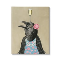 Tuphely Industries црна птица во форма на розово фустан со шампањски стакло со очила за печатење на wallидни уметности, 16x20,
