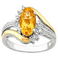Брилијантност фино накит оригинален прстен со акцент на цитрин дијамант во стерлинг сребро и 10к жолто злато