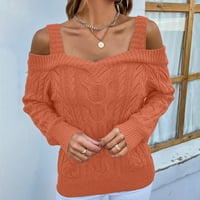 Џемпери За Жени Секојдневен Моден Еднобоен Пуловер Со Долги Ракави Џемпер Со Квадрат-Врат