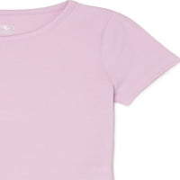Атлетска работа со цврста маица за кратки ракави за девојчиња, големини 4- & плус