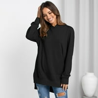 Outfmvch џемпери за жени Пуловер Со Качулка Џемпер Пресечена Маица Џемпер Со Еднобојна Качулка Кардиган за жени маици со долги