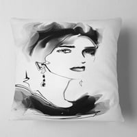 DesignArt Pretty Woman Black - Апстрактна перница за фрлање портрет - 18x18