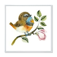 DesignArt 'Bluethroat Bird што седи на гранка' Традиционална врамена платно wallидна уметност печатење