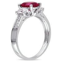 1- Карат Т.Г.В. Создаден рубин, создаден бел сафир и дијамантски акцент 10kt бело злато три-камен прстен
