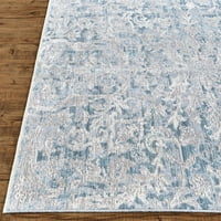 Луксузен луксузен потресен украсен килим, сива сина сина боја, килим со акцент од 4ft 6ft