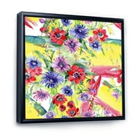 Диви цвеќиња и живописни диви пролетни лисја v врамени сликарски платно уметнички принт