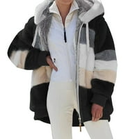 Зимски Палта За Жени Мода Боја Блок Плус Големина Екстремно Студено Време Дами Долна Облека Згуснете Крзнени Обложени Термички