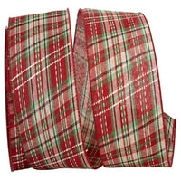 Хартија карирана традиција на седло на седлото Вредност жичен раб лента, црвена и зелена боја, 4in 10yd, по пакет