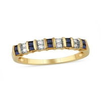 Империјал скапоцен камен 10К жолто злато принцеза Исечена сина сафир 1 10CT TW Diamondенски прстен