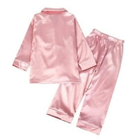 Мали Момчиња Мали Девојчиња Закопчуваат Пижами Деца Цврсти Долги Ракави Врвни Долги Панталони Облека за спиење 3-10Т