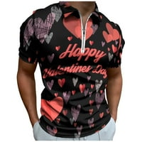 Мажи Денот На Вљубените Печатени Поло Маици Во Форма На Срце Модни Геометриски Поло Маици Јака Со Превртување Патент Блуза Со
