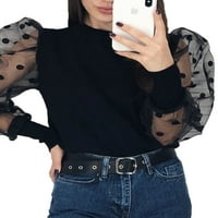 Пудкоко Жените Мрежа Издувам Долги Чиста Ракав Џемпер Пуловер Блуза Кошули
