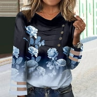 Строгени Женски Блузи Мода Секојдневен Печатење Со Долги Ракави Плисиран Врат Копче Врвот