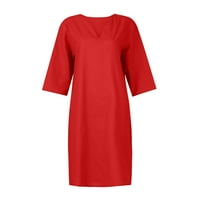 Летни Фустани За Жени V-Вратот Мода Над Коленото Солидна А-Линија Лактот Должина Фустан Црвено И