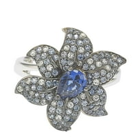 Стерлинг сребрен сафир и дијамантски акцент егзотичен цветен прстен