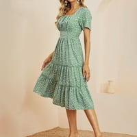 вожидаоке фустани за жени летен миди фустан краток ракав срце печатење туника течен плисиран фустан женски фустани летни фустани
