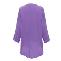 Женски Врвови Блуза Жени Со Долги Ракави Обични Цврсти Модни Кошули Со Врат Виолетова 4XL