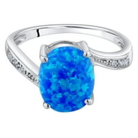 Ораво 1. КТ овална форма создадена сина опал и дијамантски солитер прстен во 14к бело злато