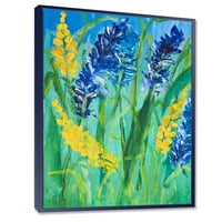 DesignArt 'Yellowолти и сини диви цвеќиња и трева гурач' Традиционална врамена платна wallидна уметност печатење