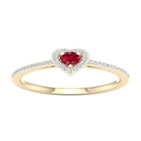 Империјал скапоцен камен 10К жолто злато, исечен рубин КТ два дијамантски облик на срцева ореол, женски прстен