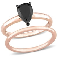 Miaенски Карат Карат Т.В. Црн дијамант со круша, црна дијамант 14kt розово злато солитер со 2 парчиња невестински сет