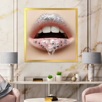 DesignArt „Womanената усни со гел на модерните врамени уметности на усните и starsвездите