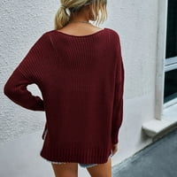 Жените Мода V-Вратот Лабава Пуловер Еднобојна Долги Ракави Џемпер Врвови Tietoc