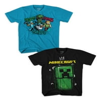 Minecraft Boys Creeper Face Graphic T-Shirt 2-пакет, големини 4-18