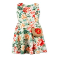 Многу loveубов од без зборови девојки цветен резервоар фустан со чанта, големини 7-16
