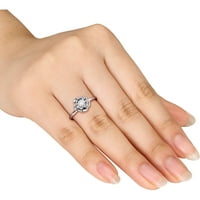 Дијамант-акцент Стерлинг сребрен цвет моден прстен