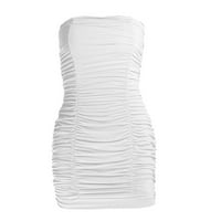 јинго женски градник ноќен клуб плисиран завиткан фустан бел хс