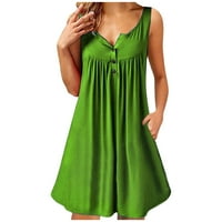 Летни Фустани За Жени Без Ракави Цврст Секојдневен Мини Фустан За Сонце V-Фустан За Вратот Зелен 6XL